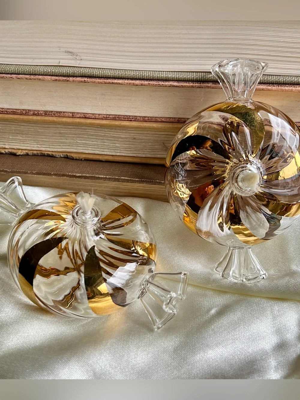 Vintage Princess House Heritage Clear Glass Handblown Candy Swirl Shape Oil Lamp